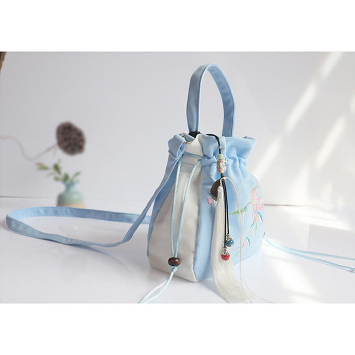 Bolso de hombro de lona con flores bordadas hechas a mano con Buddha Stones - image 33