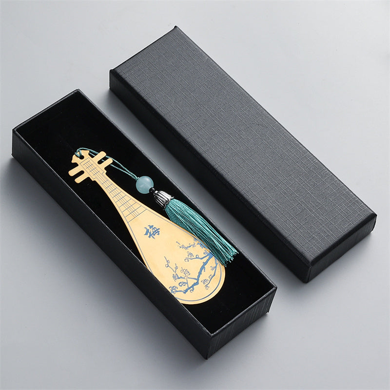 Buddha Stones instrumentos musicales clásicos Pipa Guzheng Guqin Ruan marcapáginas de Metal borla con caja de regalo
