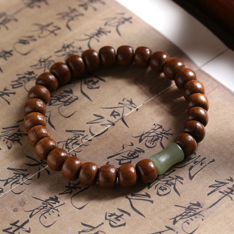 Buddha Stones Natural Abelia Biflora madera Hetian Jade cuentas de bambú para protegerse de los espíritus malignos