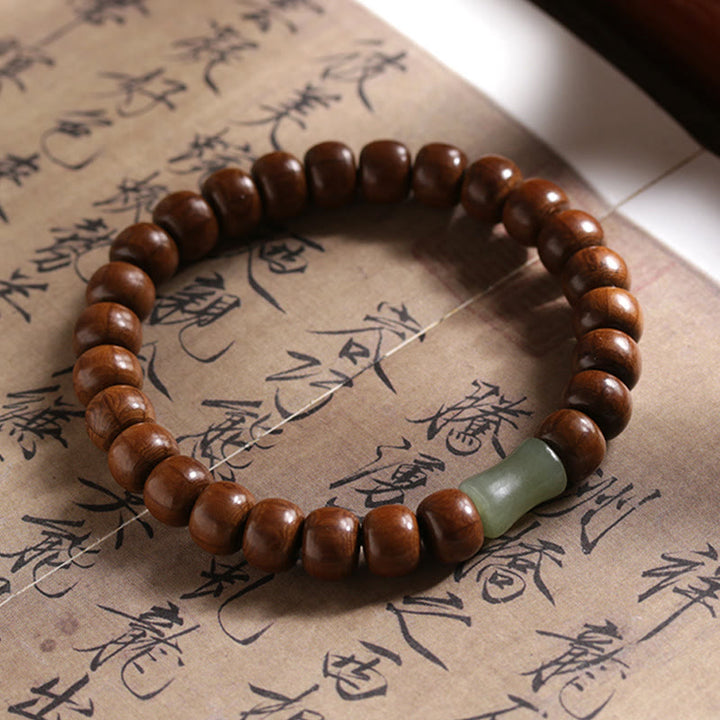 Buddha Stones Natural Abelia Biflora madera Hetian Jade cuentas de bambú para protegerse de los espíritus malignos