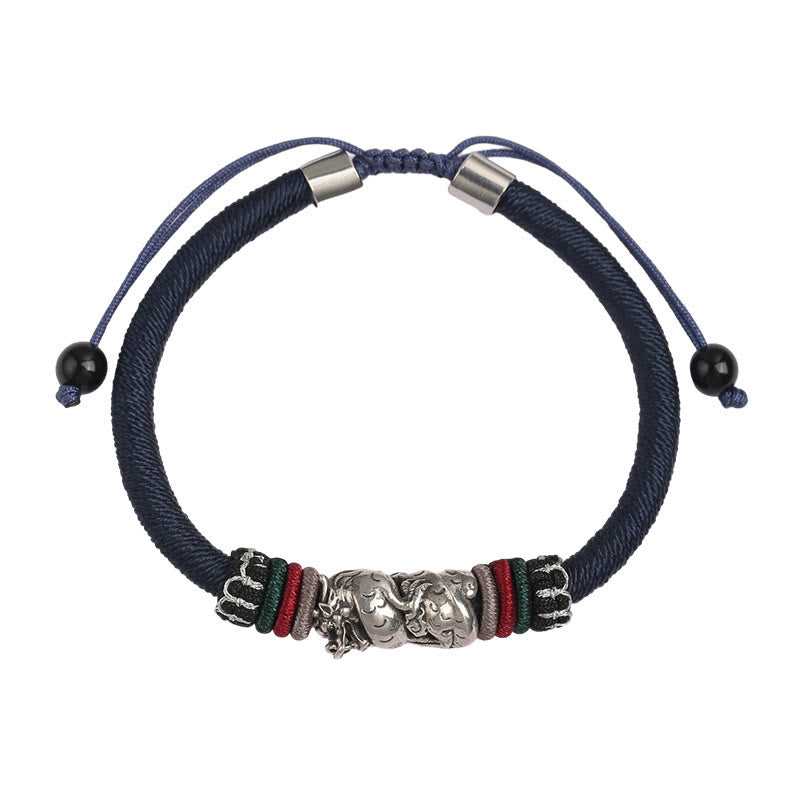 Pulsera de cuerda de la suerte del dragón auspicioso del año del dragón de plata de ley 925 hecha a mano con Buddha Stones