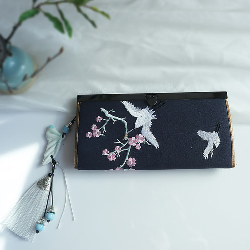 Monedero de compras con bordado de doble cara de bambú, flor de Buddha Stones , ciruela, flor de melocotón, tarjetero para efectivo de gran capacidad - image 26