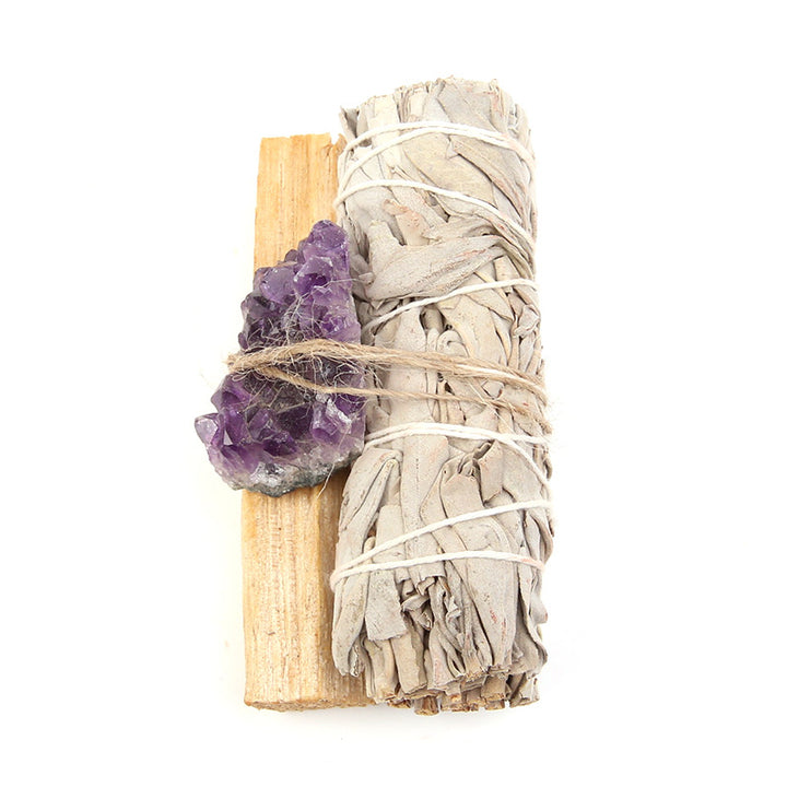 Buddha Stones Natural Palo Santo, amatista, Aventurina verde, cristal, salvia blanca, mancha, purifica, conjunto de Altar, suministros espirituales