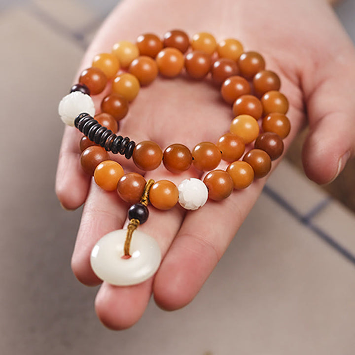 Pulsera de doble envoltura con hebilla de paz y jade de loto, semilla de Bodhi cian