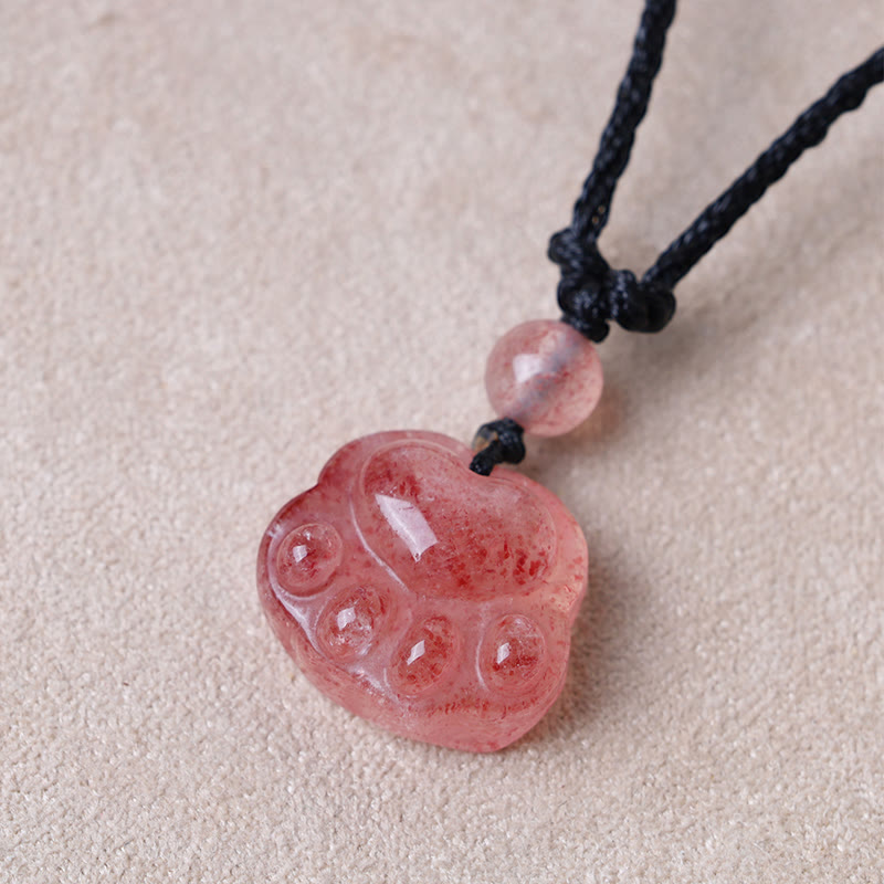 Colgante de collar curativo con garra de gato preciosa de cuarzo fresa con Buddha Stones - image 3