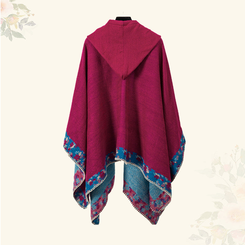 Buddha Stones Chal tibetano Frontera Pequeña Flor Floral Capa con Capucha Invierno Acogedor Bufanda de Viaje Abrigo