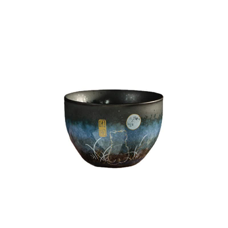 Taza de té de cerámica con Buddha Stones, tazas de té negras con gato encantador, 140ml