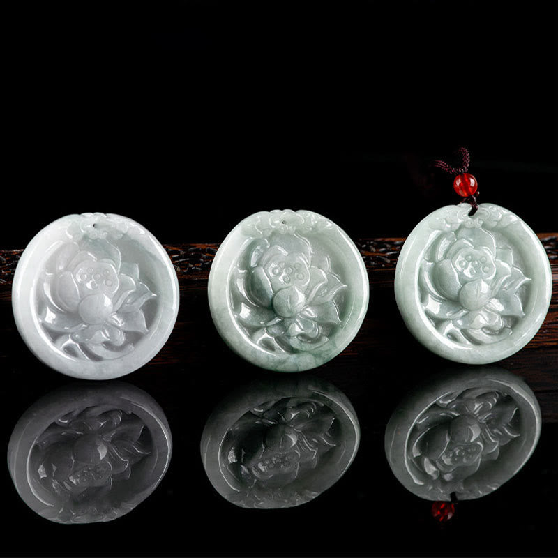 Colgante de collar de prosperidad tallada con flor de loto de jade natural con Buddha Stones - image 6