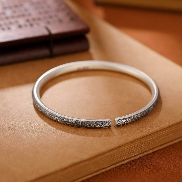 Brazalete de pulsera de la suerte con diseño de nubes propicias de plata de ley 999 vintage con Buddha Stones - image 2