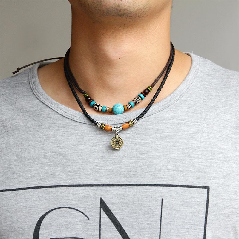 Collar de protección de cuentas Dzi turquesa con Buddha Stones