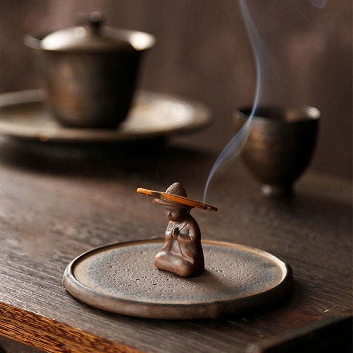 Quemador de incienso de curación espiritual de cerámica para meditación de personas pequeñas