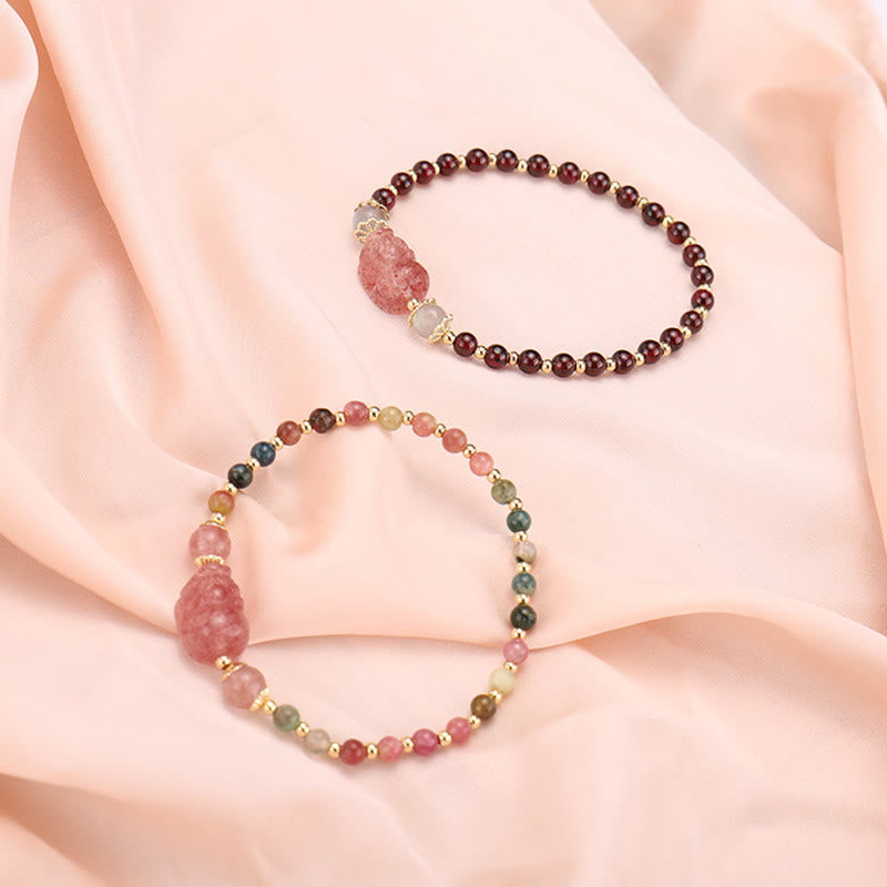 Pulsera de protección de piedra lunar PiXiu de cuarzo fresa granate turmalina natural de Buddha Stones