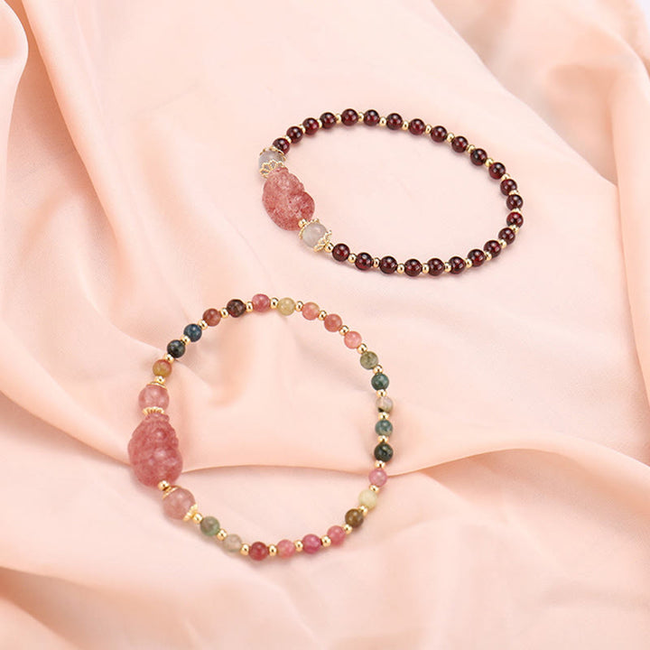 Pulsera de protección de piedra lunar PiXiu de cuarzo fresa granate turmalina natural de Buddha Stones