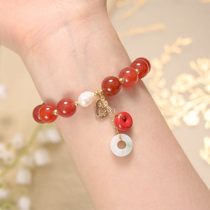 Pulsera de confianza con dije de hebilla de paz y ágata roja de jade con Buddha Stones