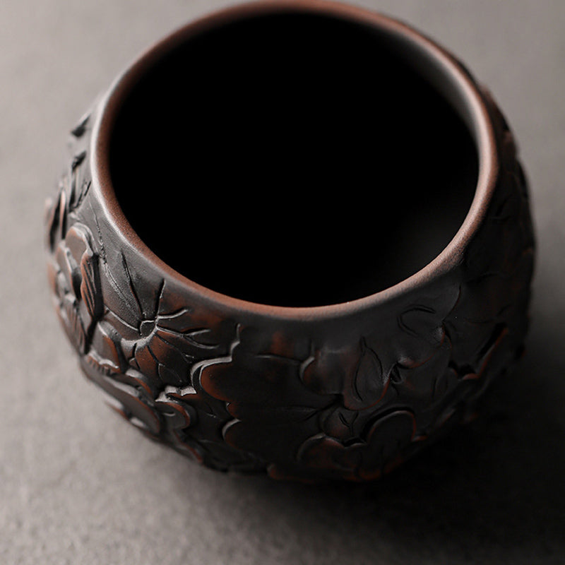Buddha Stones, hoja de loto, paisaje de flores, dragón, taza de té de cerámica de bambú, tazón de taza de té de Kung Fu