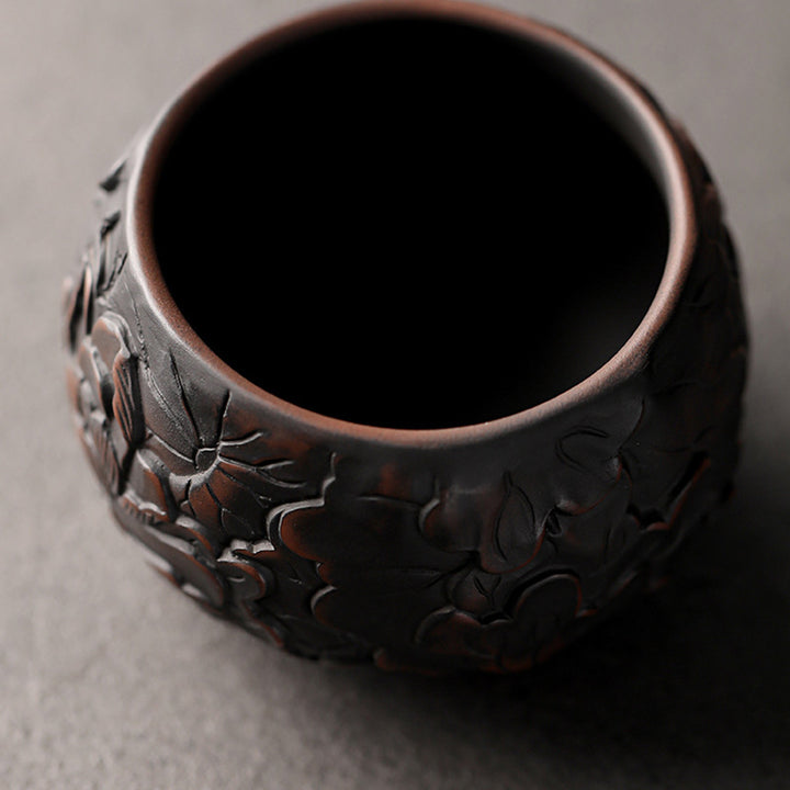 Buddha Stones, hoja de loto, paisaje de flores, dragón, taza de té de cerámica de bambú, tazón de taza de té de Kung Fu