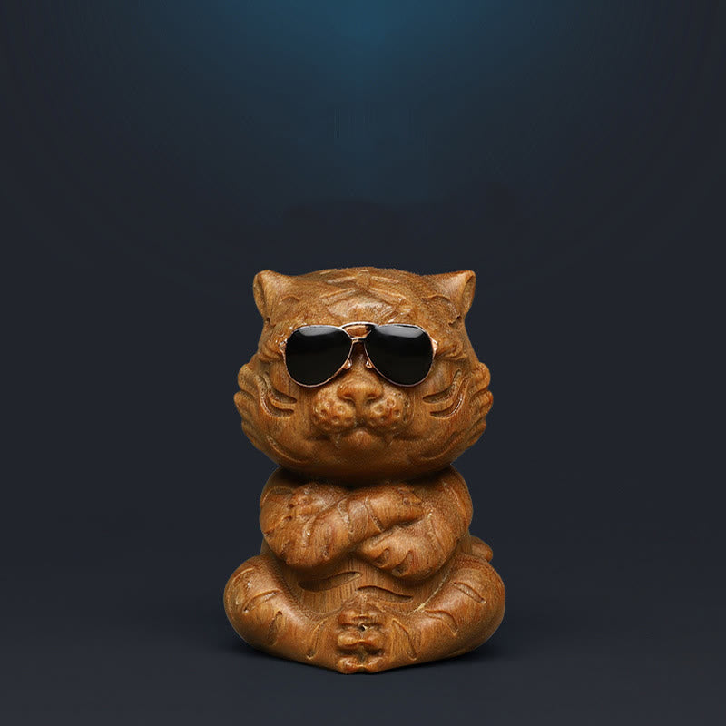 Buddha Stones pequeñas, decoraciones de escritorio positivas grabadas con tigre de sándalo verde