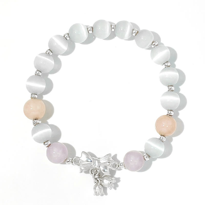 Pulsera con dije de roseta y amatista, lavanda, ojo de gato , Buddha Stones