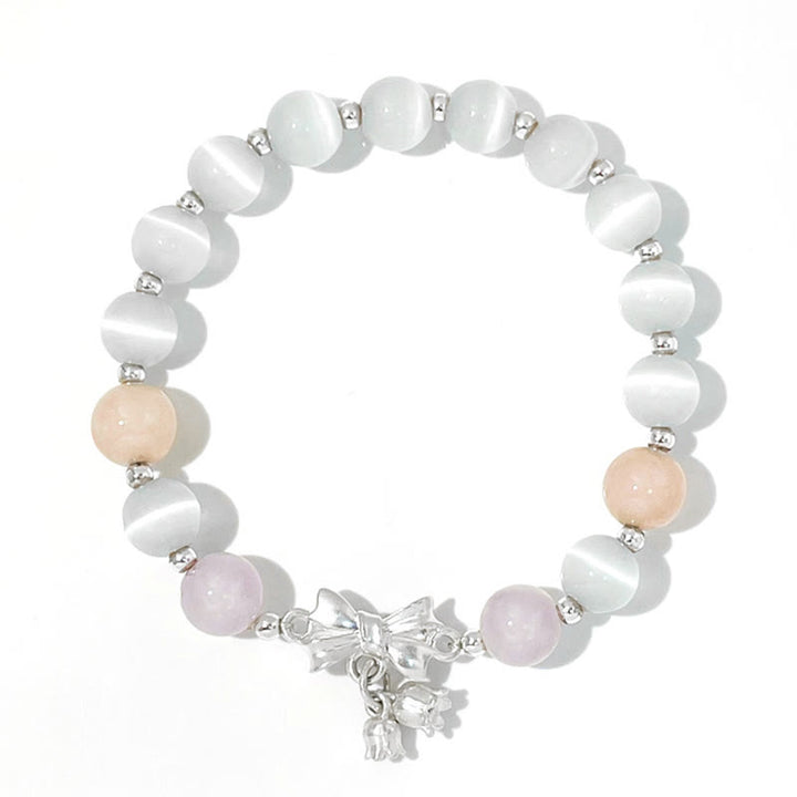 Pulsera con dije de roseta y amatista, lavanda, ojo de gato , Buddha Stones