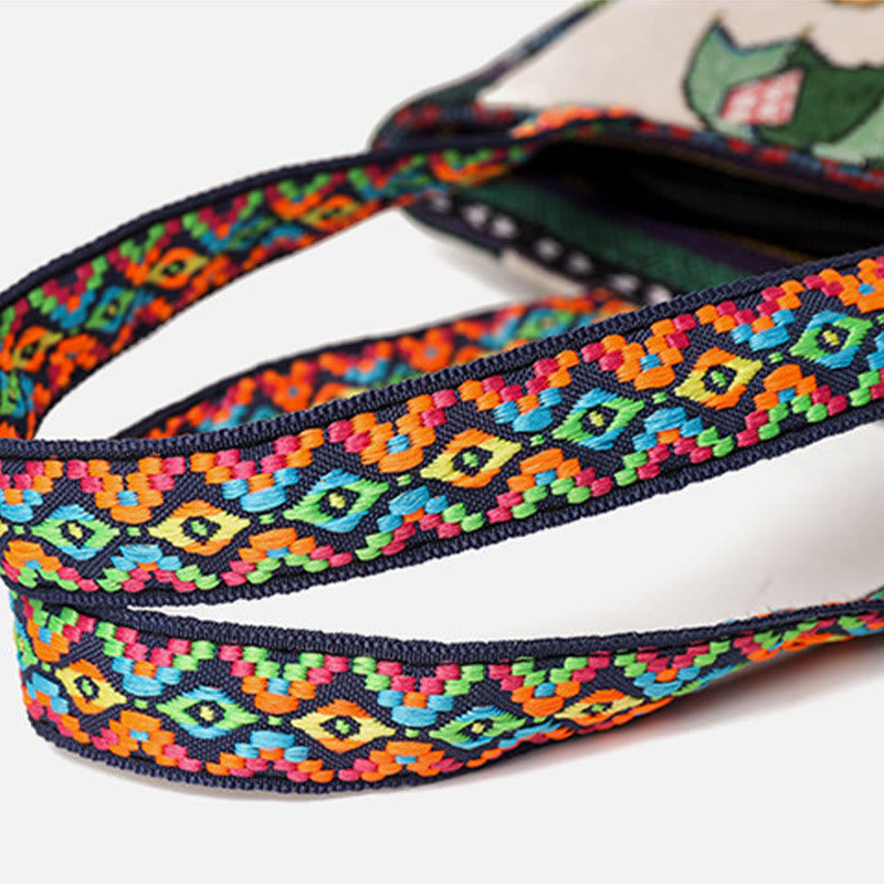 Bolso bandolera de lona de gran capacidad con bordado de mariposa y elefante - image 5