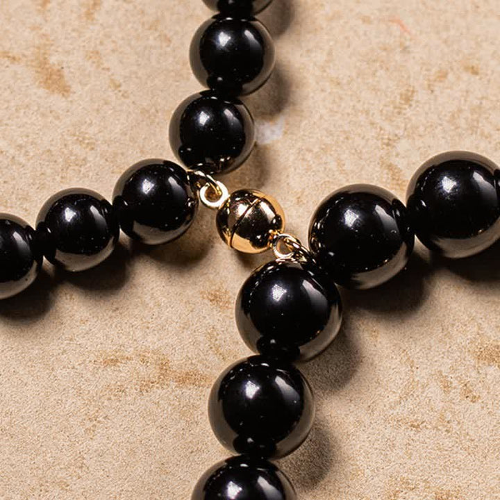 Buddha Stones obsidiana negra Jade Om Mani Padme Hum fuerza pareja pulsera magnética