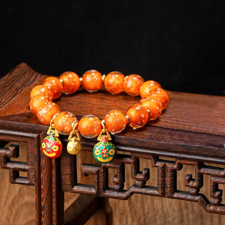 Pulsera de éxito con cuentas de cristal Liuli fluorescentes luminosas con abalorio familiar de bestia tragadora de oro con Buddha Stones