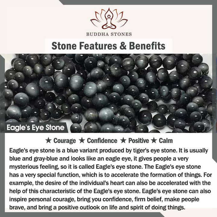 Buddha Stones Plata de Ley 925 108 Cuentas Mala Piedra Ojo de Águila Pulsera Positiva de Piedra Lunar