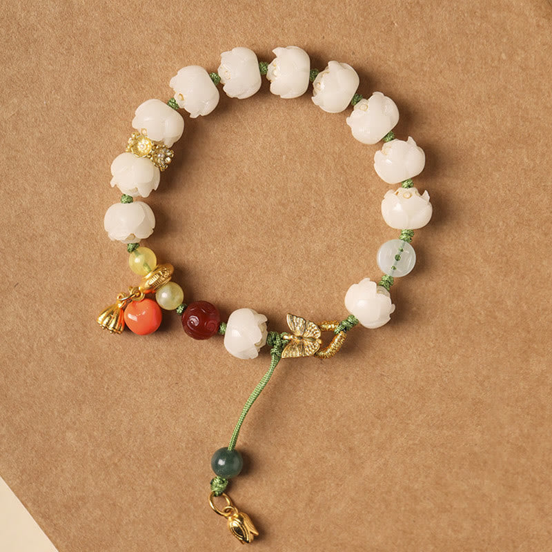 Pulsera de armonía de paz con cuentas de calabaza de loto y semillas de Bodhi naturales de Buddha Stones