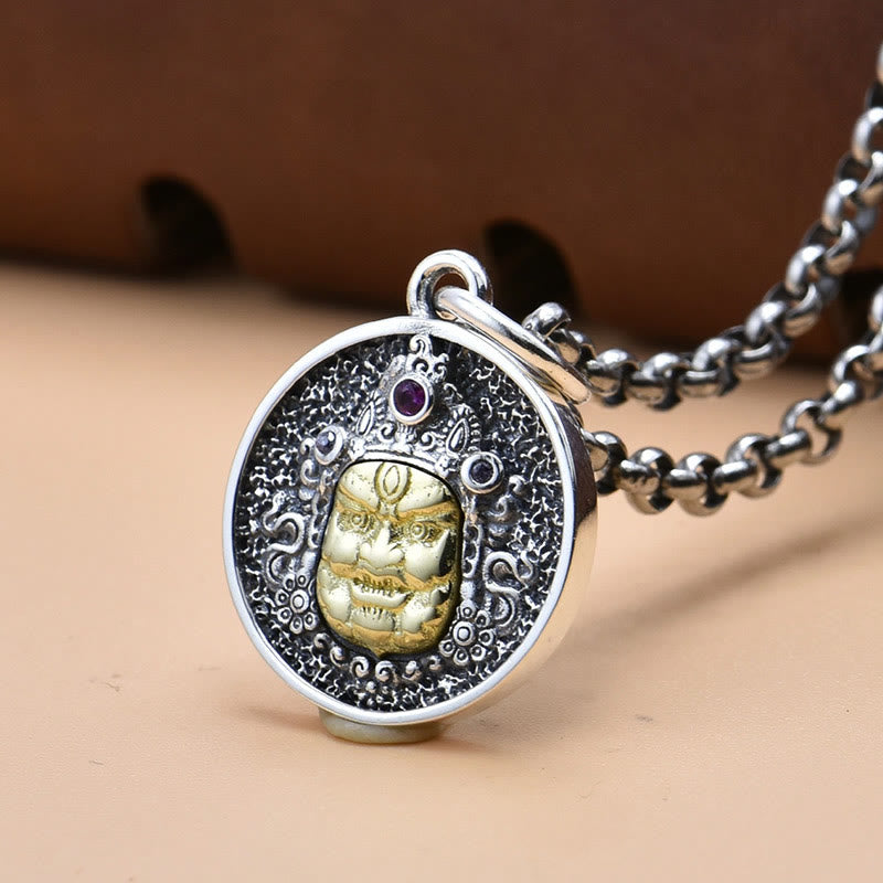 Collar con colgante espiritual de plata de ley 925 con Buddha Stones Zakiram, diosa de la riqueza, Dorje Vajra