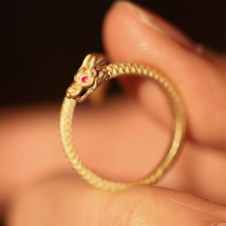 Anillo ajustable de plata de ley 925 con Buddha Stones , diseño vintage del Año del Dragón, protección de la suerte