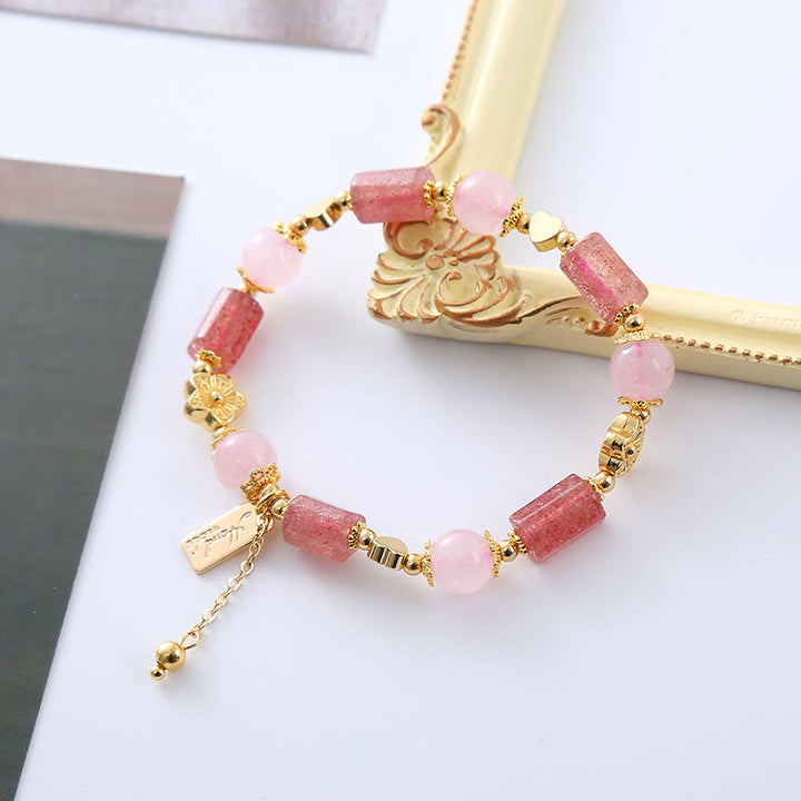 Pulsera Positiva con Buddha Stones, Cuarzo Fresa, Cristal Rosa, Amor, corazón, Flor