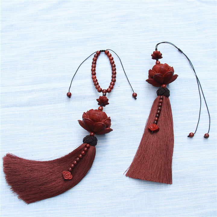 Buddha Stones tibetanas, hoja pequeña, sándalo rojo, loto, protección de la suerte, decoración de borlas