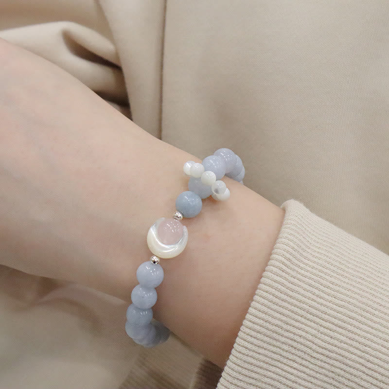 Pulsera de plata de ley 925 con Buddha Stones, amatista natural, aguamarina, cristal rosa, ojo de gato, luna creciente curativa - image 10