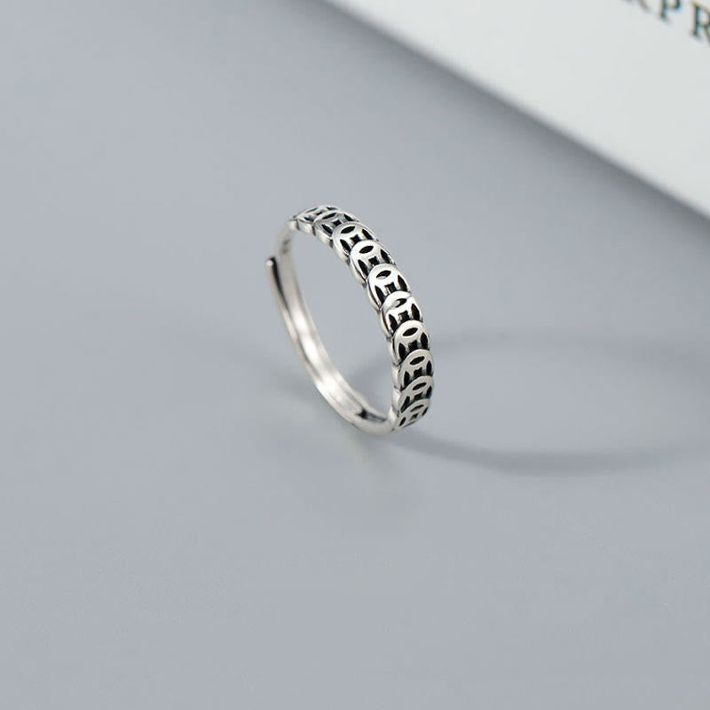 Anillo ajustable de la suerte con diseño de moneda de cobre vintage
