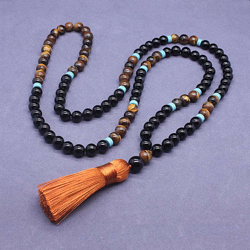 Juego de mala pacífica de ónix negro tibetano con Buddha Stones