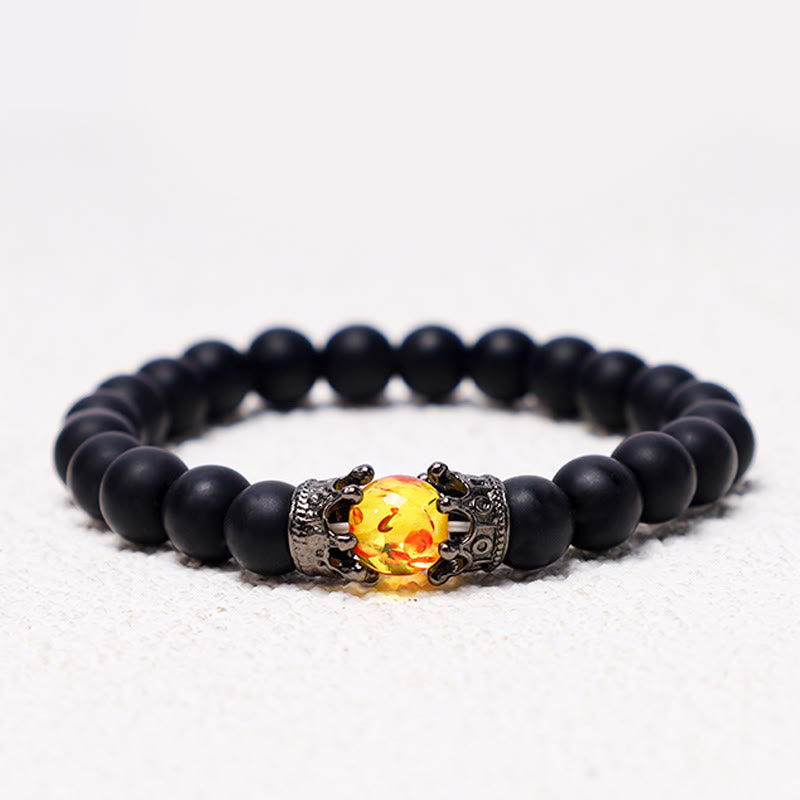 Buddha Stones Piedra Natural Rey y Reina Corona Curativa Cuentas de Energía Pulsera de Pareja