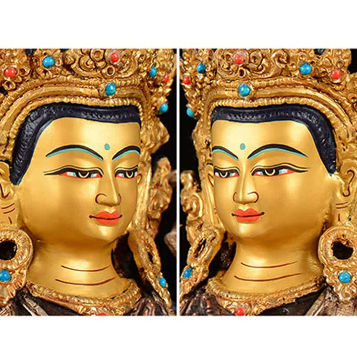 Decoración de estatua de cobre de protección Avalokitesvara de cuatro brazos Bodhisattva Chenrezig