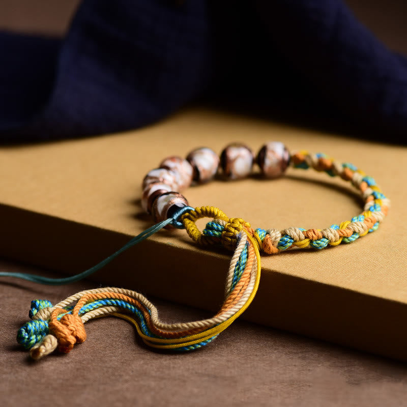 Pulsera trenzada de fortuna con cuentas de cristal Liuli de cuerda multicolor hecha a mano con Buddha Stones