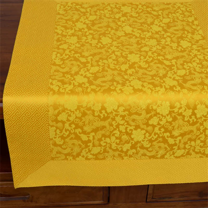 Alfombra Jacquard con símbolos propicios tibetanos con patrón de dragón de flores de altar de oración