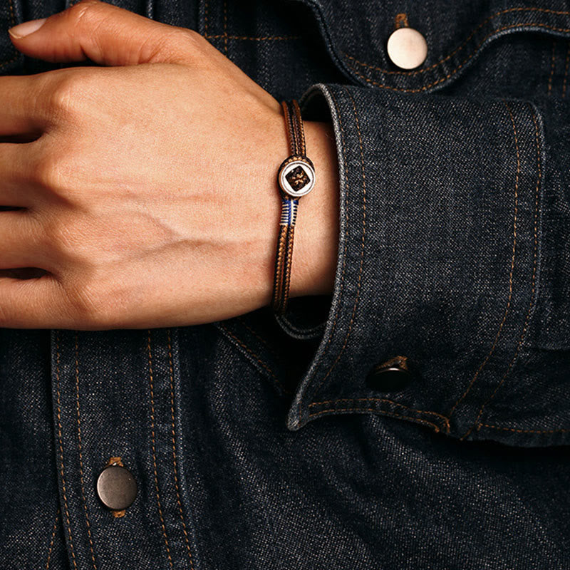 Pulsera de hilo de tejido de protección de botón hecha a mano de plata de ley 925 con Buddha Stones