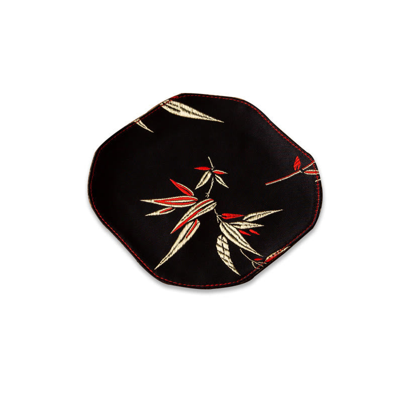 Tapete para taza con bordado de brocado de flor de ciruelo de bambú, posavasos para taza de té, Buddha Stones, ola de mar, tapete para té Kung Fu