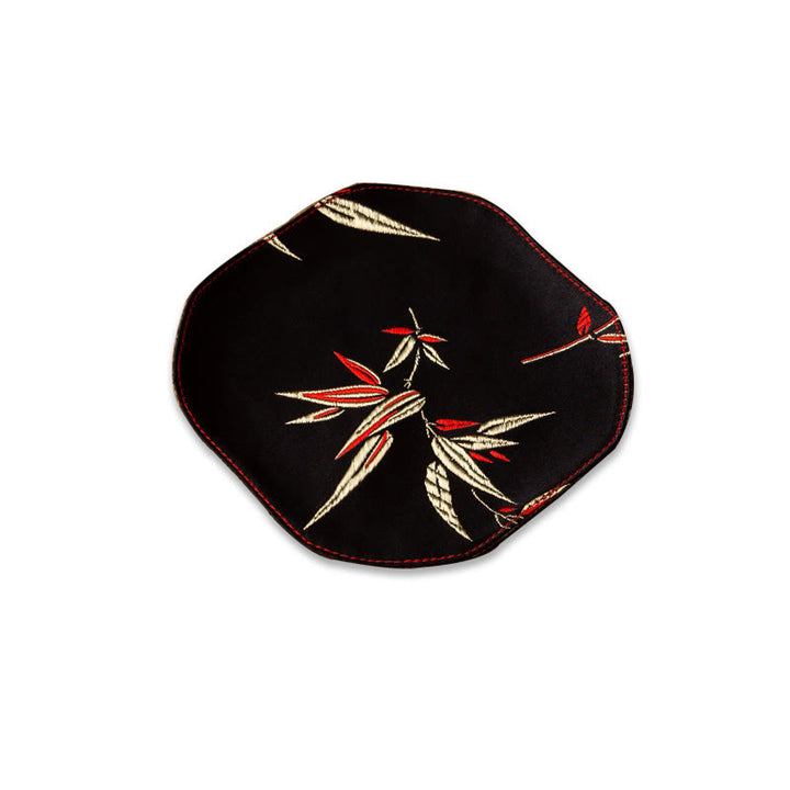 Tapete para taza con bordado de brocado de flor de ciruelo de bambú, posavasos para taza de té, Buddha Stones, ola de mar, tapete para té Kung Fu