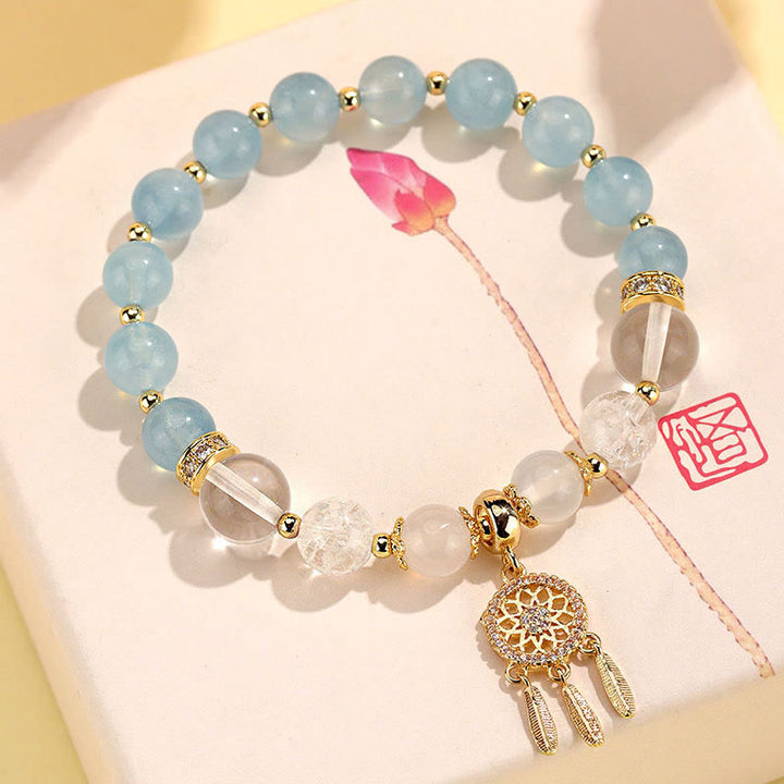 Pulsera curativa de atrapasueños de cristal de amatista, cuarzo, fresa verde, Buddha Stones