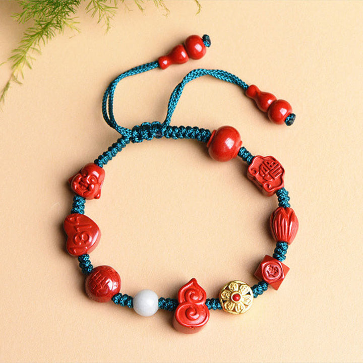 Pulsera de cuerda de bendición de Buda sonriente Om Mani Padme Hum de calabaza de cinabrio Natural