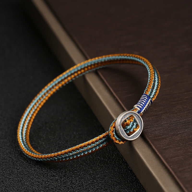 Pulsera de hilo de tejido de protección de botón hecha a mano de plata de ley 925 con Buddha Stones