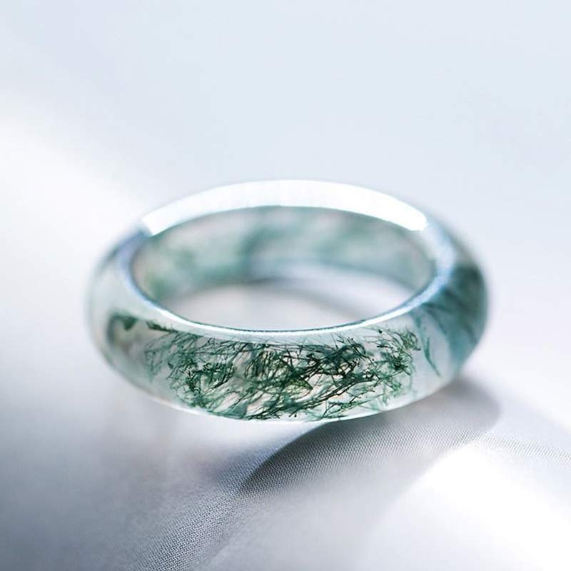 Anillo de equilibrio curativo con ágata musgo y Buddha Stones