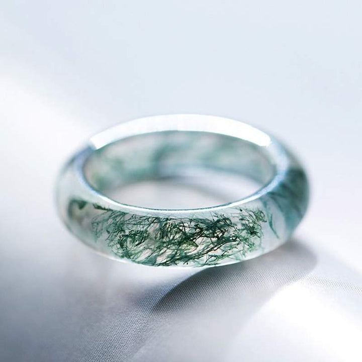 Anillo de equilibrio curativo con ágata musgo y Buddha Stones