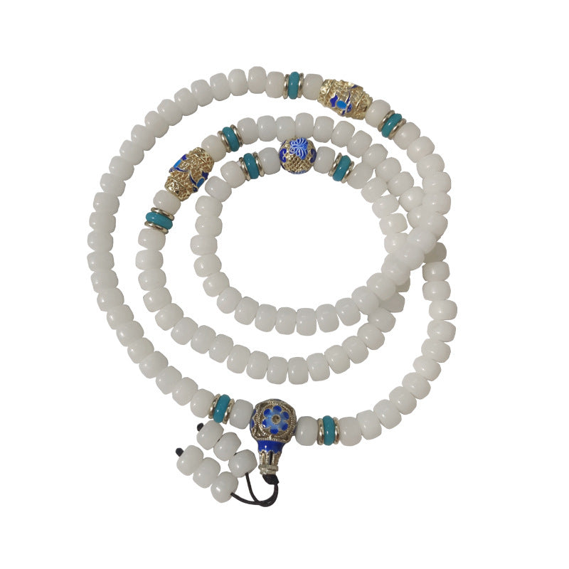 Pulsera de riqueza con 108 cuentas de Mala de semillas de Bodhi, color blanco Natural, Buddha Stones