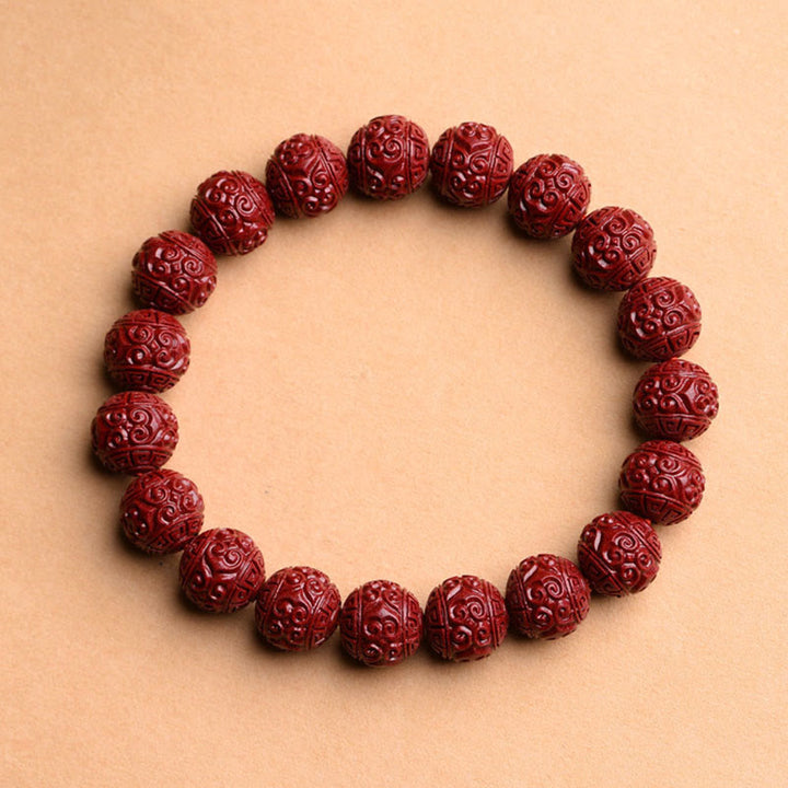 Pulsera de bendición de loto con patrón de traste Om Mani Padme Hum de cinabrio Natural con Buddha Stones