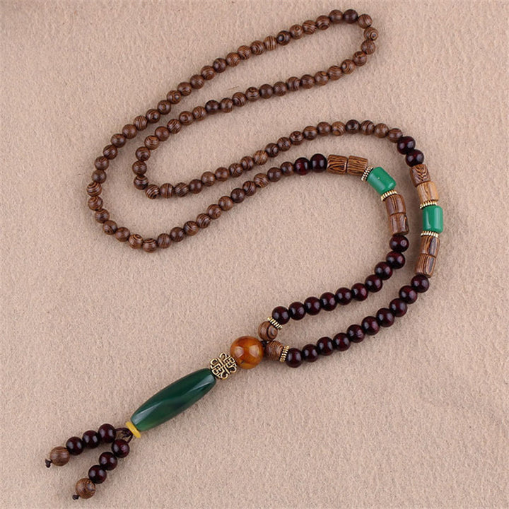 Colgante de collar de protección de elefante de ágata de semilla Bodhi de madera de wengué tibetano con Buddha Stones